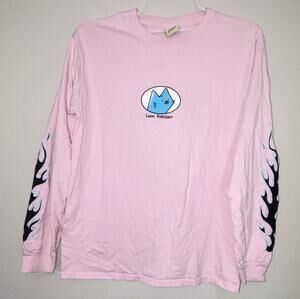 Leon Karssen Men's M Pink Cotton Cat Graphic Print Crew Neck Long Sleeve Tee